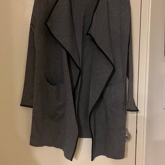 Zara Knit Marble Cardigan Coat Faux Leather Trim - Picture 4 of 12